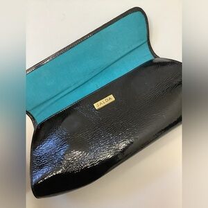 JALDA Black Crinkle Patent Leather Clutch Magnetic Closure Event Eveningwear Bag